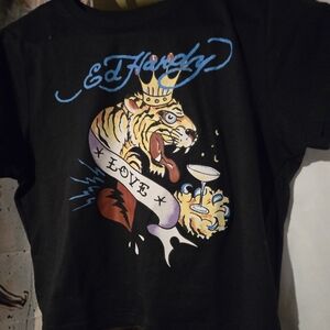 Ed Hardy Black Tee with Tiger and Love Graphic